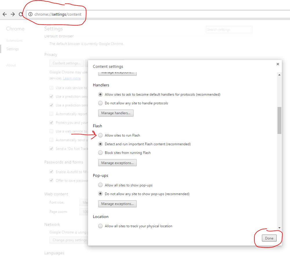 enabling flash in Chrome