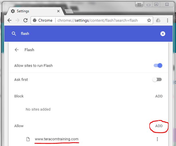 enabling flash in Chrome
